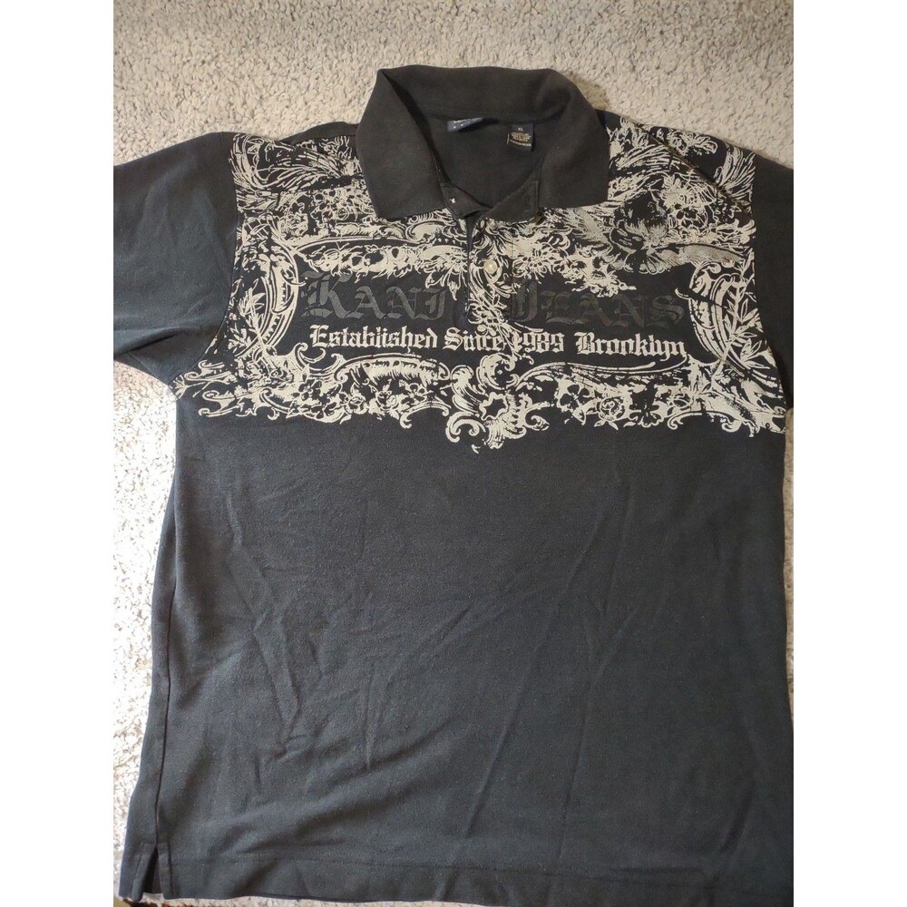 Vtg Kani Gold Polo Shirt Black Mens XL Kani Jeans Brooklyn Hip Hop Graphic